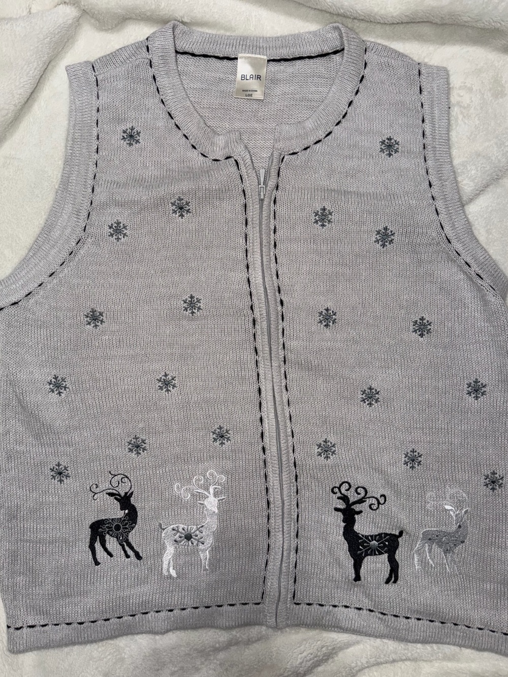 Blair Vintage Light Gray Reindeer Knit Vest-Large
